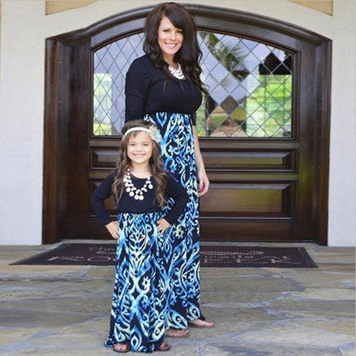 Mother Long Dress Women LomgSleeved Plus Size XXXL Casual Loose Printing Stitching Dresses Clothes vestidos CF