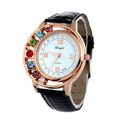 Crystal Women Ladies Girl Dress Watch Leather Bracelet Quartz Wrist Watch Casual Bling Bling Bracelets Hour CF