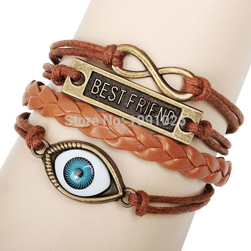 Best Friend Eye Jewelry Hemp Rope Antique Leather Pendant Bracelet Teast CF