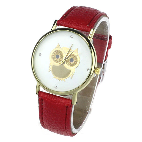 Leather Strap Quartz watch Women Owl Print Dress Clocks Girls Wristwatch Gifts for You 6 color CF