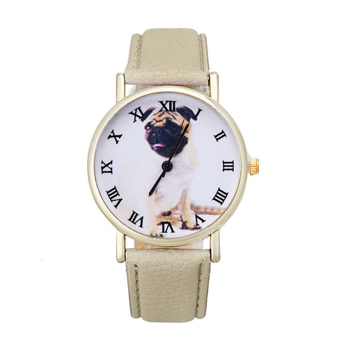 Best Selling Women Montre Leather Band Analog Quartz Vogue Wrist Watch Cute Puppy Printed Girls Gift Watch Reloj CF