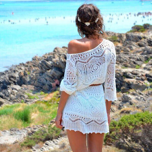 Casual Vestido Super Women's Dress Sexy Women Hollow Out Lace Beach Dress Party Slim Dresses With Belt CF