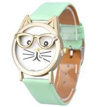 Montre Best Women Watch Cute Glasses Cat Pattern Women Analog Quartz Wrist Watch Casual Girl Bracelet Hour CF