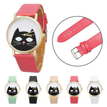 Cute Cat Print Reloj Women Men Leather Watch Analog Quartz Dial Wrist Watch Casual Sport Relogio Mujer Hour CF