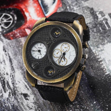 Dual Time Display Watch Leather Quartz Men Watches Military Army Sport Wrist Watch CF