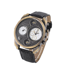 Dual Time Display Watch Leather Quartz Men Watches Military Army Sport Wrist Watch CF