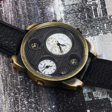 Dual Time Display Watch Leather Quartz Men Watches Military Army Sport Wrist Watch CF
