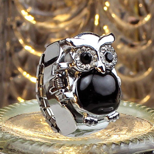 Creative Women Watch Lady Girl Steel Quartz Finger Ring withwatch Retro Owl Finger Watch CF