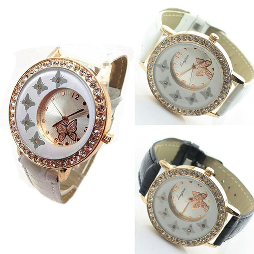leather strap butterfly watches women rhinestone watches women dress watches quartz watch Jewellery Gifts CF