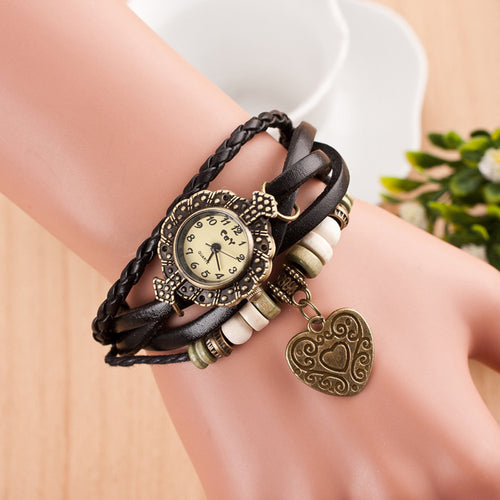 Montre Women's Watch Quartz Weave Leather Bracelet Lady Girl Dress Wrist Watch Vintage Clock CF