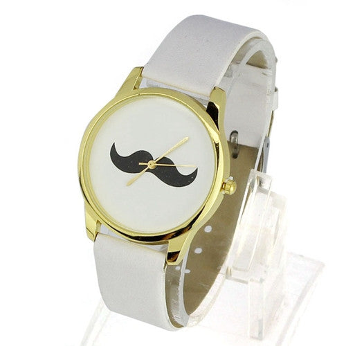 British Style Mustache Leather Band Quartz Watches Men Luxury Dress& Casual Clocks CF