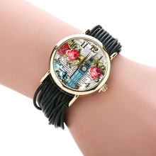 Ladies Leather Crystal Rhinestone Watches Women Beauty Print Quartz Wristwatch Hours Reloj Mujer Bracelet Watch CF