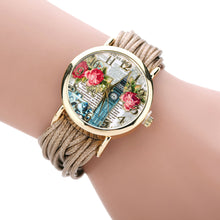 Ladies Leather Crystal Rhinestone Watches Women Beauty Print Quartz Wristwatch Hours Reloj Mujer Bracelet Watch CF