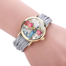 Ladies Leather Crystal Rhinestone Watches Women Beauty Print Quartz Wristwatch Hours Reloj Mujer Bracelet Watch CF