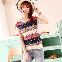 New Summer T Shirt Loose Plus Size S-4XL Women Retro Printed Short-sleeved T-shirt Women Batwing Sleeve Top 31068 SM6