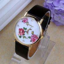 Arrival 5 color Women Dress Watch Leather Rhinestone Flower Print WristWatch Quartz Watches Mujer CF