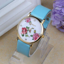 Arrival 5 color Women Dress Watch Leather Rhinestone Flower Print WristWatch Quartz Watches Mujer CF