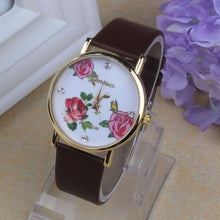 Arrival 5 color Women Dress Watch Leather Rhinestone Flower Print WristWatch Quartz Watches Mujer CF