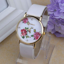 Arrival 5 color Women Dress Watch Leather Rhinestone Flower Print WristWatch Quartz Watches Mujer CF