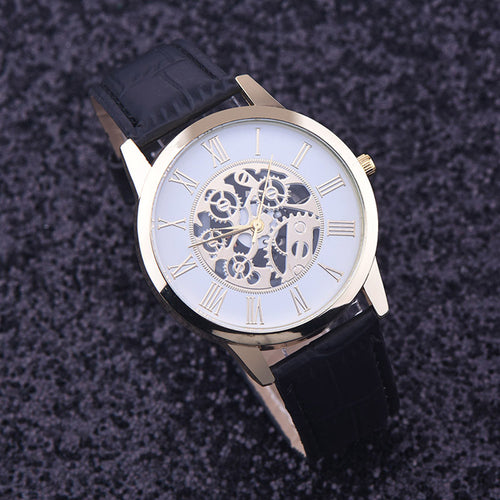 Best Deal Golden hollow watch Luxury Casual steel Men's Watch Business Imitate Mechanical Watch clock relogio CF