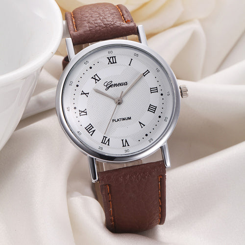Best Deal Top Geneva Watch Women Men Leisure Dial Leather Clock Analog Quartz Wrist Watch Reloj Montre CF