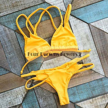 Bikini Brazilian bandage cross Sexy Lotus leaf edge Beach Swimwear Ladies Sexy Padded Crochet Bikini Swimwear C95 CF