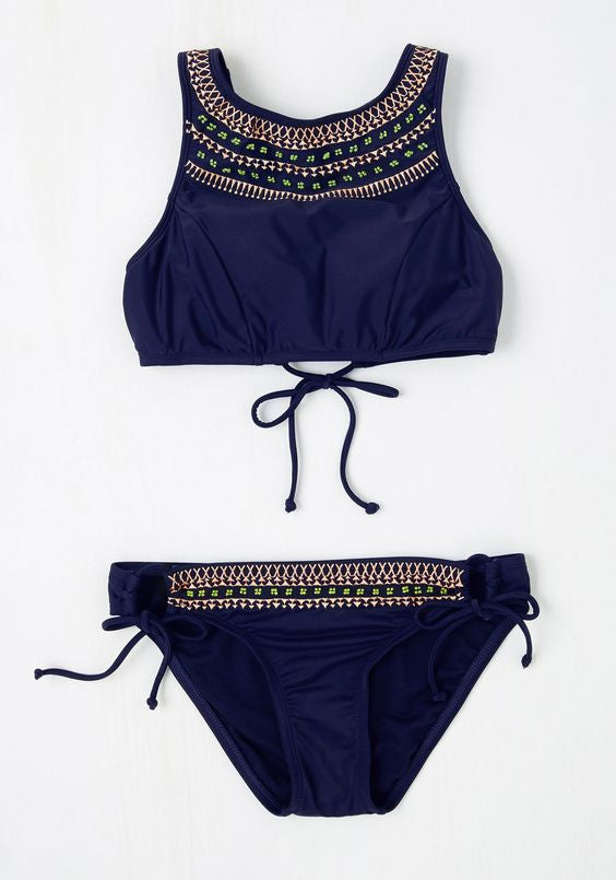 Bikinis Women swimming bathing suit Print High Neck Back cross Bikini set Padded top Low waist Bottom N443 CF