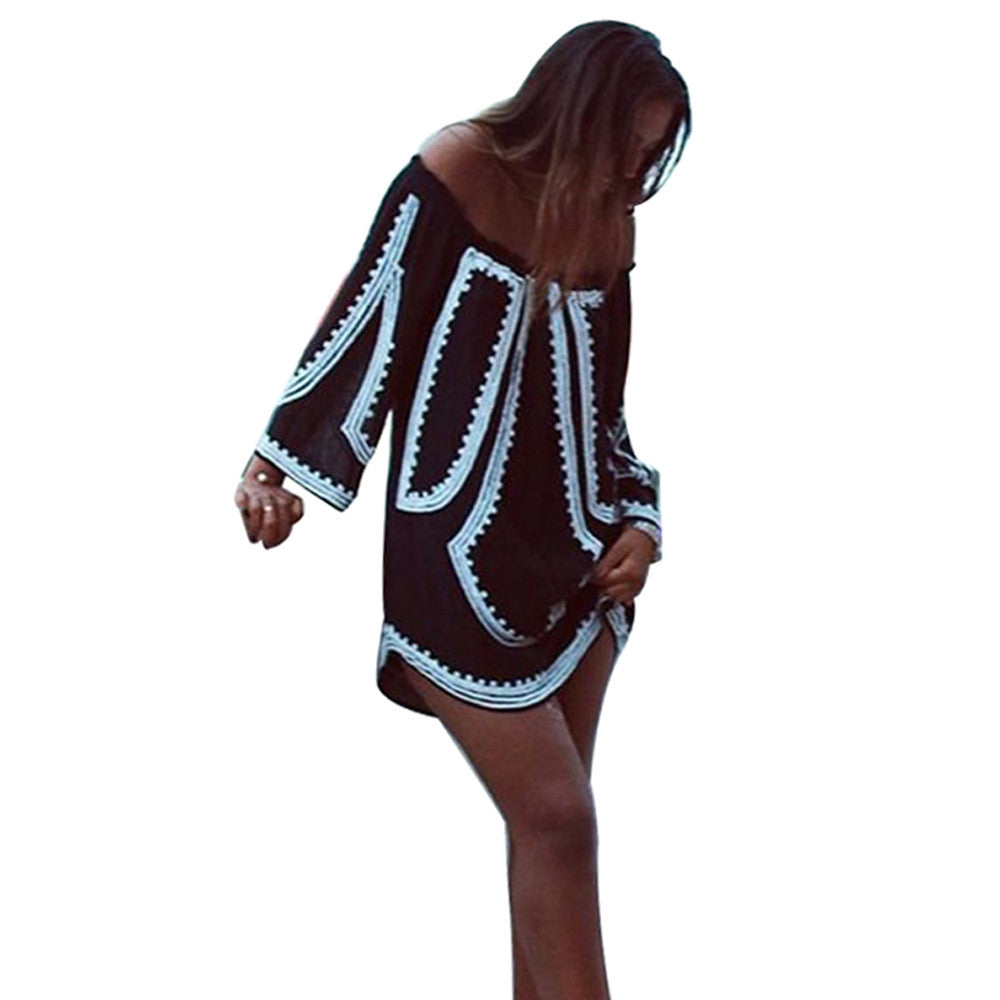 Blouses & Shirts Sexy Women Tops Design Loose Off Shoulder Printing Shirts Tops OL Beach Boho Blouse CF