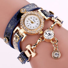 Ladies Watch Crystal Rhinestone PU Leather Watches Women Dress Quartz Clock Hours Reloj Mujer Gold Color CF