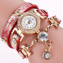 Ladies Watch Crystal Rhinestone PU Leather Watches Women Dress Quartz Clock Hours Reloj Mujer Gold Color CF