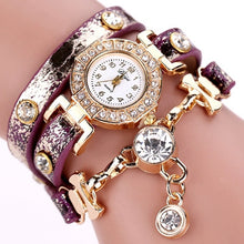 Ladies Watch Crystal Rhinestone PU Leather Watches Women Dress Quartz Clock Hours Reloj Mujer Gold Color CF