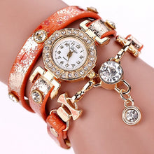Ladies Watch Crystal Rhinestone PU Leather Watches Women Dress Quartz Clock Hours Reloj Mujer Gold Color CF