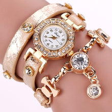 Ladies Watch Crystal Rhinestone PU Leather Watches Women Dress Quartz Clock Hours Reloj Mujer Gold Color CF