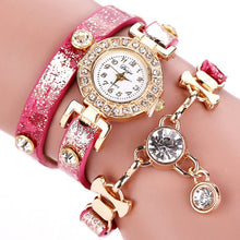 Ladies Watch Crystal Rhinestone PU Leather Watches Women Dress Quartz Clock Hours Reloj Mujer Gold Color CF