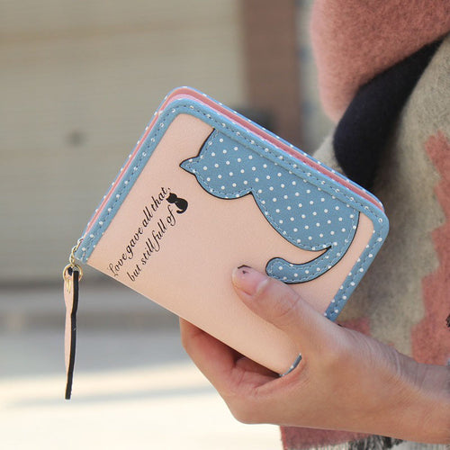 Lovely Cat Printed Wallet Leather Small Change Clasp Purse Money Card Holder Carteras Girls wallets Purses CF