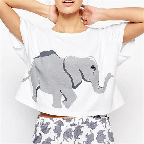Casual Women European Style T shirts O-neck Cotton Tshirt Women Short Sleeve Female Panda Animal Print Crop Tops 70731 SM6