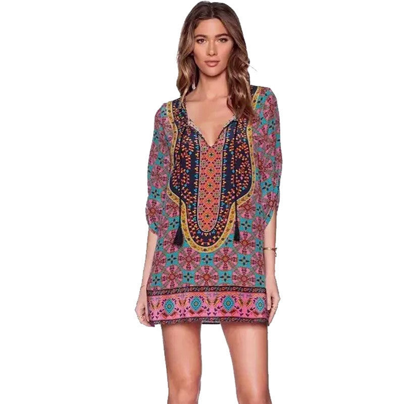 Dresses Casual Women Dress The Baroque Wind Pattern Vintage Printed Dress Loose Dress Boho Vestidoes CF