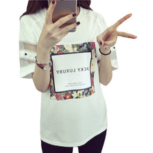 Fashion Mesh Women clothing T shirts Letter Printed Floral Print T-shirt Women LaceTop Short Sleeve Female tops 70608 SM6