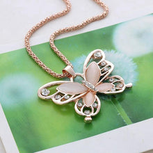 Necklaces Womens Lady Rose Gold Opal Butterfly Pendant maxi Necklace Sweater Chain jewelry CF