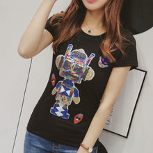 Fashion Short Sleeve T-shirts European Style Plus Size Female T shirts Carton Print Top O-neck Women t shirt 71291 SM6