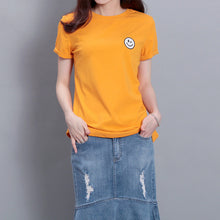 Fashion Short Sleeve T-shirts Plus Size Female t shirts Plus Size Top O-neck Women Smile Face Print T shirt 71673 SM6