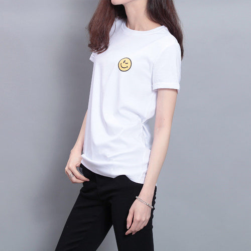 Fashion Short Sleeve T-shirts Plus Size Female t shirts Plus Size Top O-neck Women Smile Face Print T shirt 71673 SM6