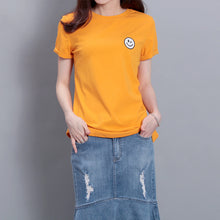 Fashion Short Sleeve T-shirts Plus Size Female t shirts Plus Size Top O-neck Women Smile Face Print T shirt 71673 SM6