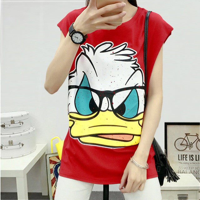 Fashion Sleeveless T-shirts Plus Size Female T shirts Carton Duck Print Top O-neck Women t shirt 71571 SM6