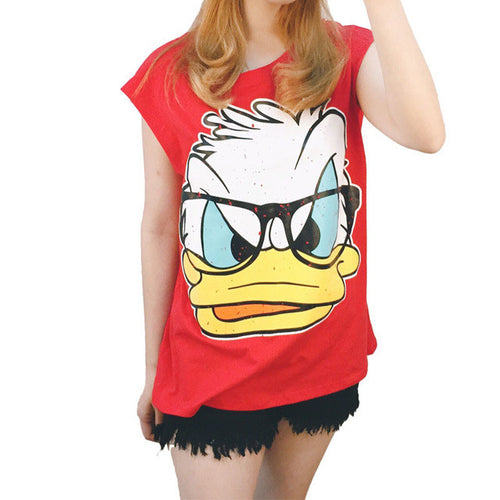 Fashion Sleeveless T-shirts Plus Size Female T shirts Carton Duck Print Top O-neck Women t shirt 71567 SM6