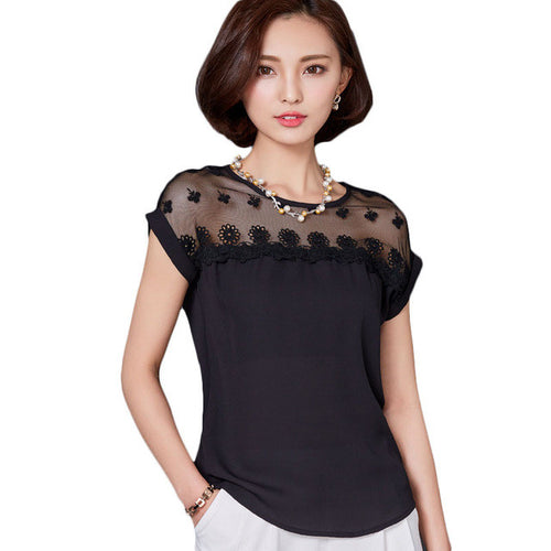 Fashion Style Short Sleeve T-shirts Plus Size M-3XL Female T shirts Lace Top O-neck Women t shirt 71128 SM6