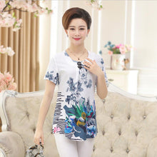 Fashion Women T shirts Print T-shirt Women O-neck Button Top Short Sleeve XL-4XL Female Plus Size tops 71008 SM6