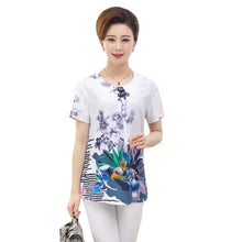 Fashion Women T shirts Print T-shirt Women O-neck Button Top Short Sleeve XL-4XL Female Plus Size tops 71008 SM6