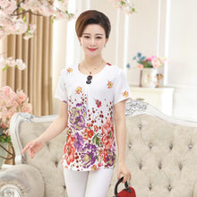 Fashion Women T shirts Print T-shirt Women O-neck Button Top Short Sleeve XL-4XL Female Plus Size tops 71008 SM6