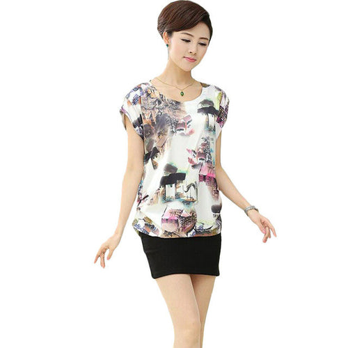 Fashion Women T shirts Print T-shirt Women O-neck Top Short Sleeve L-4XL Female Plus Size tops 71005 SM6